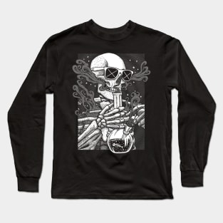 Bong Skeleton - White Halftone Long Sleeve T-Shirt